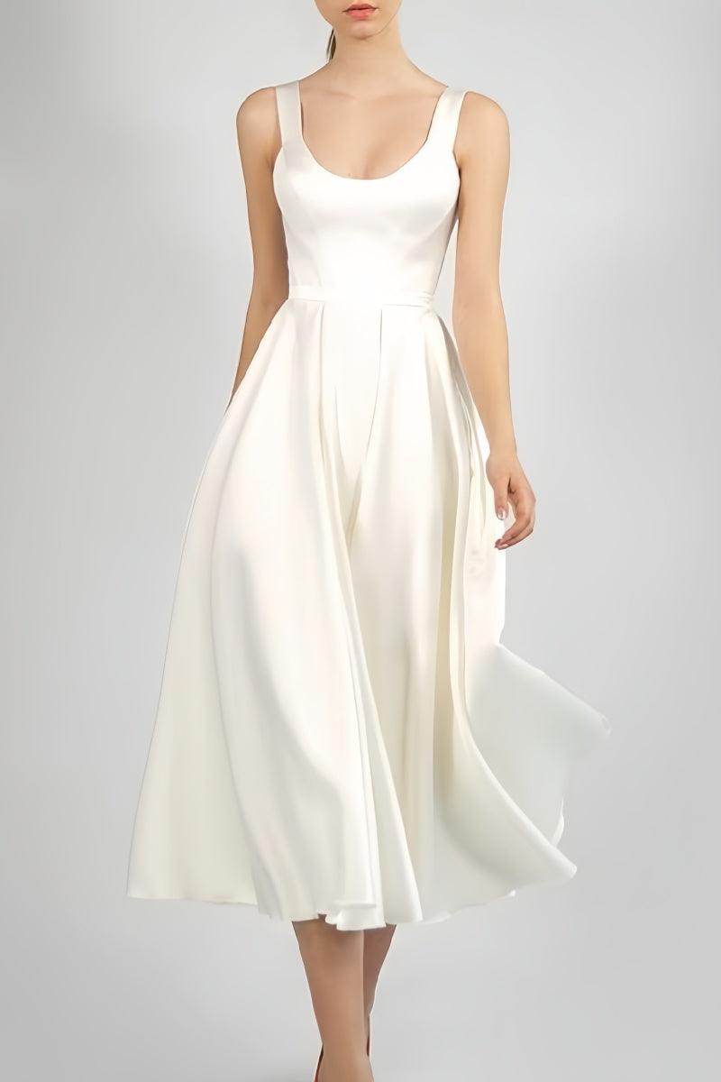 Scoop Ankle-Length Little White Dress with Pockets CW3386 - COCOMELODY